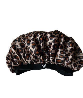 Leopard print cozy bonnet