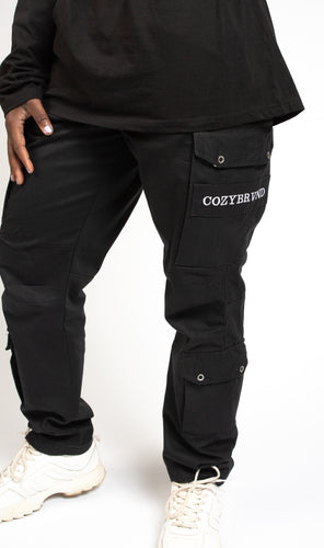 BLACK DOUBLE POCKET CARGO PANTS UNISEX