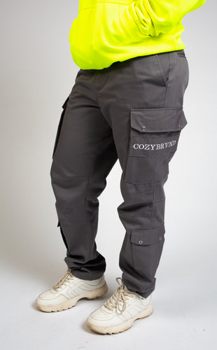 GREY DOUBLE POCKET CARGO PANTS UNISEX